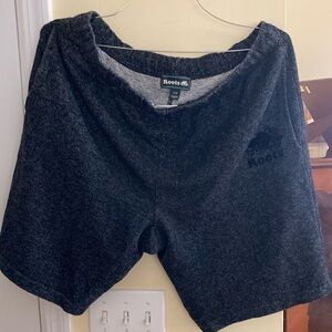 Roots Canada cotton shorts black side pockets sz L elastic string waist like new